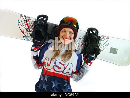 Park City, Utah, USA. 16 Oct, 2013. Amy Purdy, 34 de Las Vegas, Nevada - Paralympiques - snowboard. Sommet des médias Olympique USOC à Park City, Utah © Erich Schlegel/ZUMAPRESS.com/Alamy Live News Banque D'Images