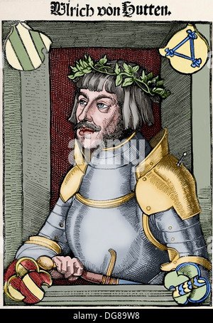 Ulrich von Hutten (1488-1523). L'écrivain allemand et théologien. La gravure. De couleur. Banque D'Images