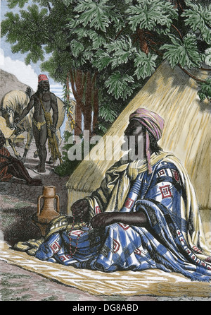 Afrique. Soudan. Le chef de Nuba, c. 1800. Gravure. Coloration ultérieure. 19th siècle. Banque D'Images