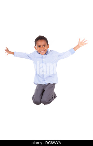 African American boy jumping, isolé sur fond blanc - les noirs Banque D'Images