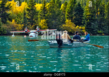 La photographie et l'observation des grizzlis à partir d'un bateau, Chilcotin Wilderness, l'intérieur de la Colombie-Britannique, Canada Banque D'Images