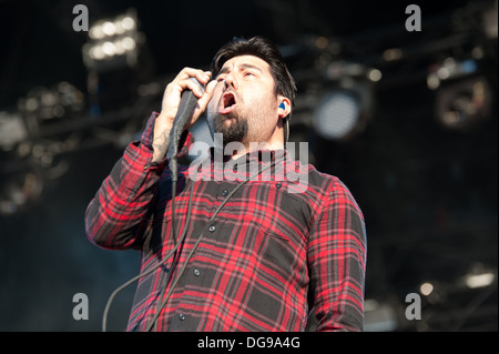 Chino Moreno chanteur de groupe de metal alternatif américain Deftones effectue à la Zurich Openair 2013. Banque D'Images