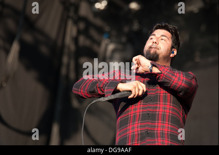 Chino Moreno chanteur de groupe de metal alternatif américain Deftones effectue à la Zurich Openair 2013. Banque D'Images