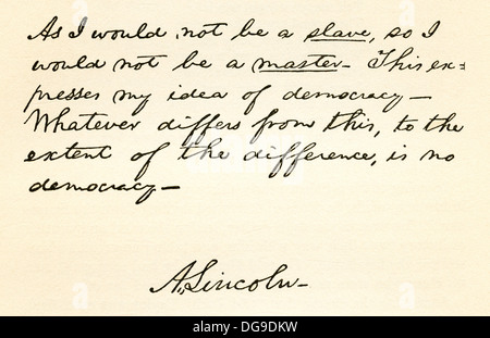 Écriture et signature d'Abraham Lincoln, 1809 - 1865. 16e président des États-Unis d'Amérique. Banque D'Images