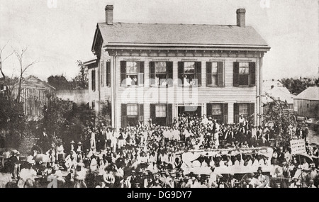 La foule en face d'Abraham Lincoln Springfield, Illinois accueil au cours de la campagne présidentielle de 1860. Banque D'Images
