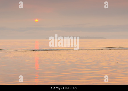 Lever de soleil au-dessus d'Acy Island View Beach Regional Park East Saanich No 2 de la réserve de la Première nation Tsawout First Nation BC Canada Banque D'Images