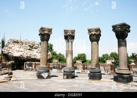Le 7ème siècle les ruines de la cathédrale de Zvartnots en Arménie, UNESCO World Heritage Site. Banque D'Images