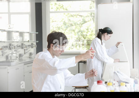 Étudiants en chimie au travail in lab Banque D'Images