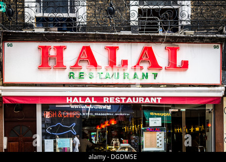 Restaurant Halal, Londres, Grande-Bretagne signe Banque D'Images