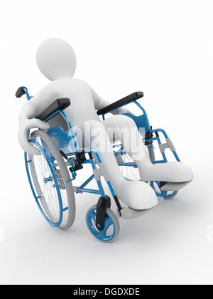 Les hommes sur fauteuil roulant à fond isolé blanc. 3d Banque D'Images