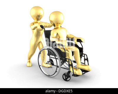Les hommes sur fauteuil roulant à fond isolé blanc. 3d Banque D'Images