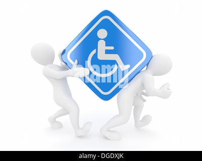 Deux hommes avec inscription sur fauteuil roulant isolé blanc fond. 3d Banque D'Images
