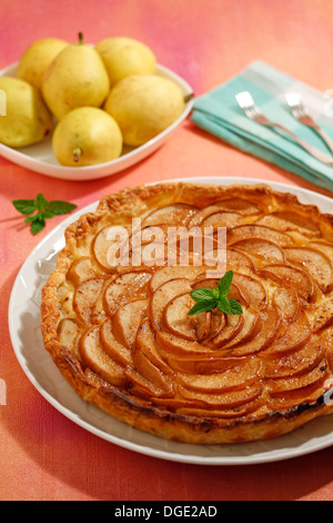 Tarte aux poires. Recette disponible. Banque D'Images