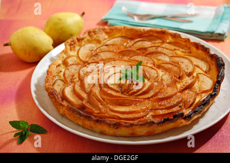 Tarte aux poires. Recette disponible. Banque D'Images