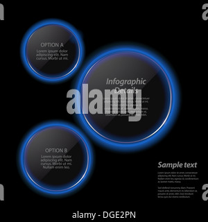 L'infographie avec lentilles en verre circulaire bleu et noir sur les frontières au néon Banque D'Images