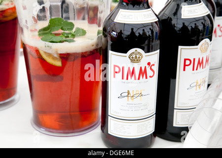 Deux bouteilles et un pichet de Pimm's Banque D'Images