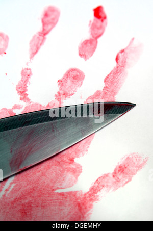 Bloody handprint et couteau, Londres Banque D'Images