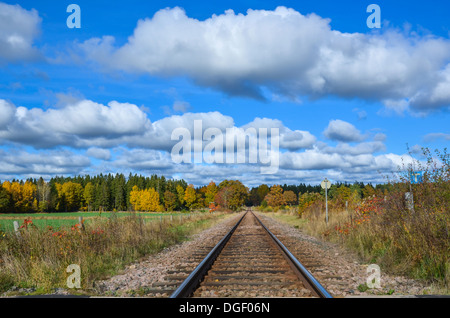 Voie ferrée à l'automne dans un paysage rural suédois Banque D'Images