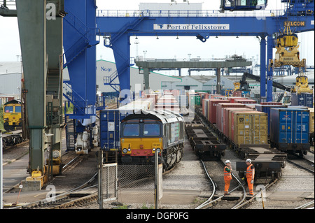 Gare d'origine, port de Felixstowe, Suffolk, UK. Banque D'Images