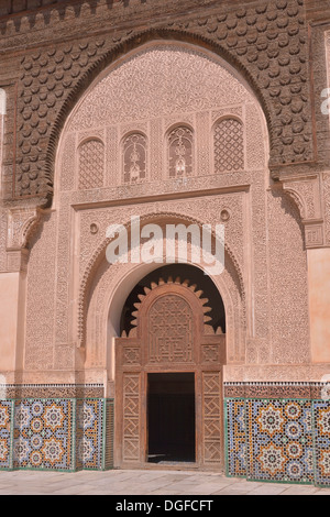 Cour de la Medersa Ben Youssef Ali, centre historique, Marrakech, Marrakesh-Tensift-El Haouz, Maroc région Banque D'Images