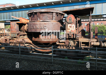 D-Oberhausen, Ruhr, Bas-rhin, Rhénanie du Nord, Westphalie, NRW, LVR Industrial Museum, musée de la gare principale de Oberhausen, scories, plate-forme de voiture en poche Banque D'Images