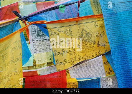 Les drapeaux de prières, Chagpo Ri, Lhassa, Tibet, Chine, Asie Banque D'Images