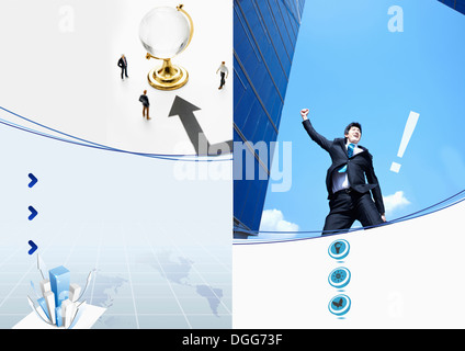 L'homme d'affaires à côté d'un globe Banque D'Images