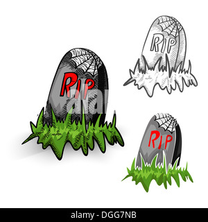 Monstres Halloween spooky isolés à la main des pierres tombales du cimetière. Fichier vectoriel EPS10 organisé en couches pour l'édition facile. Banque D'Images