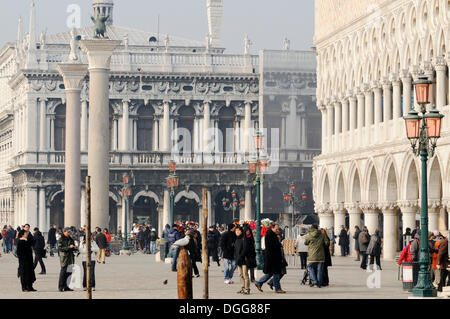 Libreria Sansoviniana Biblioteca Marciana, Bibliothèque marcienne, colonne de San Marco avec le Lion de Saint Marc et Banque D'Images