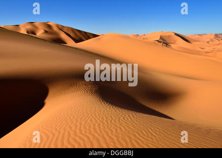 Les gens marcher sur une dune de sable, désert du Sahara, l'Immidir ou Mehejibad Mouydir, Erg, Tamanrasset, Algérie Province Banque D'Images