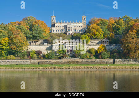 Château Albrechtsberg surplombant la vallée de l'Elbe, à l'automne, Dresde, Saxe Banque D'Images