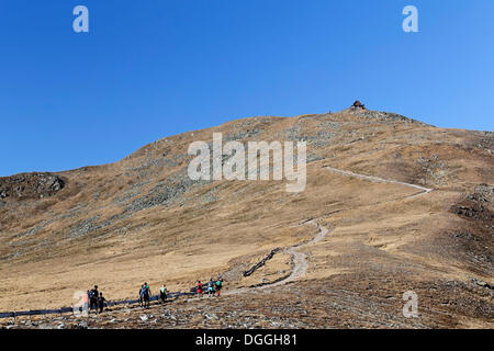 Sentier de randonnée, vue vers l'abri Zirbitzkogel Seetal, Alpes, Styrie, Autriche, Europe Banque D'Images