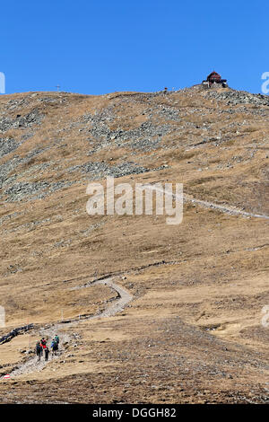 Sentier de randonnée, vue vers le refuge de montagne Zirbitzkogel Seetal, Alpes, Styrie, Autriche, Europe Banque D'Images