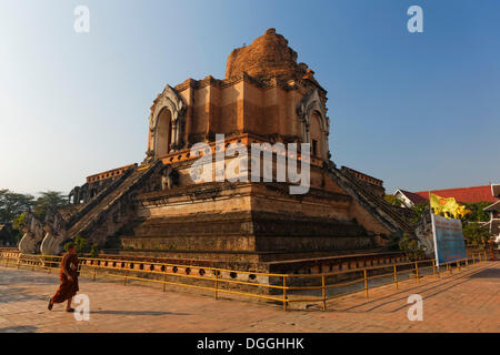 Stupa avec des statues d'éléphants, l'ensemble du temple de Wat Chedi Luang, Amphoe Muang, Chiang Mai, Thaïlande du Nord, Thaïlande Banque D'Images