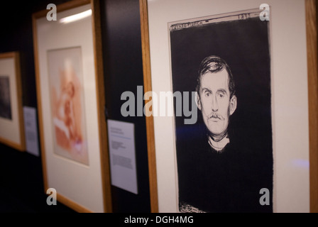 Edvard Munch, l'auto-portrait avec bras de squelette, une lithographie. Allemagne, AD 1895. Banque D'Images