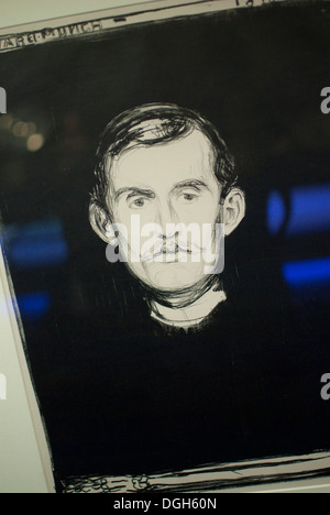 Edvard Munch, l'auto-portrait avec bras de squelette, une lithographie. Allemagne, AD 1895. Banque D'Images