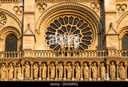 Galerie du roi biblique sur la façade principale ou façade ouest de la Cathédrale Notre Dame, Paris, Ile de France Banque D'Images