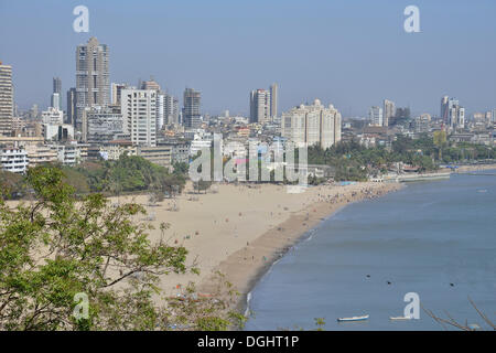 Skyline at Chowpatty Beach, Mumbai, Bombay, Mumbai, Maharashtra, Inde Banque D'Images