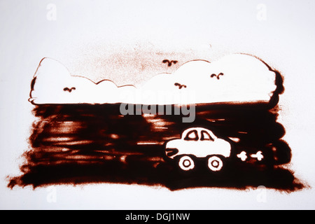 Une voiture tirée dans le sable Banque D'Images