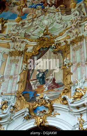 Saint Benoît en passant l'Empereur Louis l'image de Marie, fresque de Johann Jakob Zeiller dans l'église de l'Abbaye de Sainte Marie Banque D'Images