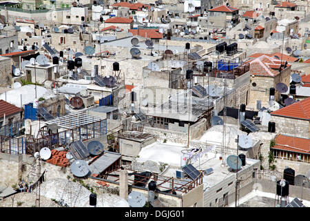 Vue depuis la tour de l'Église luthérienne du Rédempteur, Jérusalem avec le dôme du Rocher, Jérusalem, Tel Aviv, Israël Banque D'Images