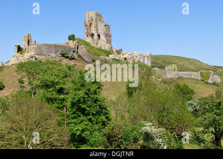 Château de Corfe, Corfe Castle Village, Dorset, dans le sud de l'Angleterre, Angleterre Banque D'Images