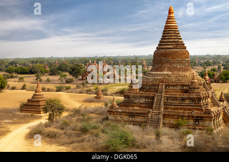 Les temples et pagodes de Bagan au Myanmar en début de matinée. Banque D'Images