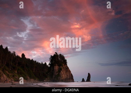 WASHINGTON - le coucher du soleil à Mosquito Creek Wilderness sur un article de la côte du Pacifique dans le parc national Olympic. Banque D'Images