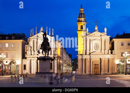 Piazza San Carlo Turin Piémont Italie au crépuscule Banque D'Images