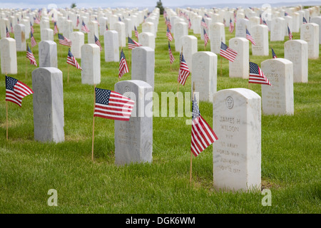 Cimetière militaire national à Little Big Horn dans le Wyoming. Banque D'Images