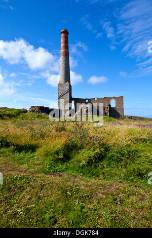 Vestiges de l'ancienne maison du moteur à cheminées Levant Tin Mine - situé à proximité de Geevor tin mine à Cornwall, en Angleterre. Banque D'Images