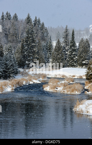 L'eau du ruisseau Junction avec un début de l'hiver neige Grand Sudbury Ontario Canada Banque D'Images