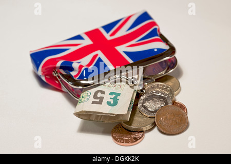 Union Jack sac à main et de l'argent anglais. Banque D'Images