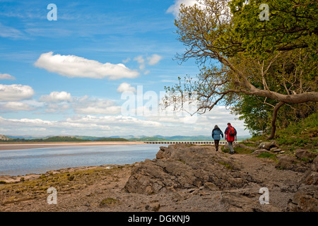 Les marcheurs près de New Grange Bay à Arnside. Banque D'Images